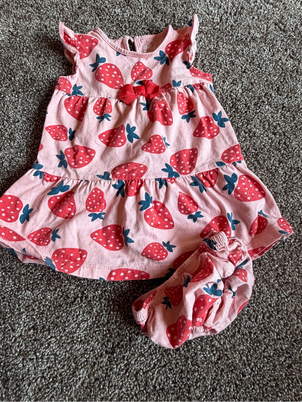 Carter's Pink Strawberry Print Dress with Red Berries and Navy Leaves